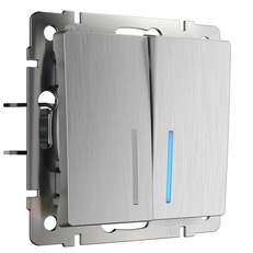 Изображение Выключатель двухклавишный проходной с подсветкой (cеребряный рифленый) W1122109